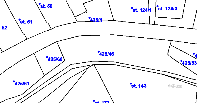 Parcela st. 425/46 v KÚ Okřesaneč, Katastrální mapa