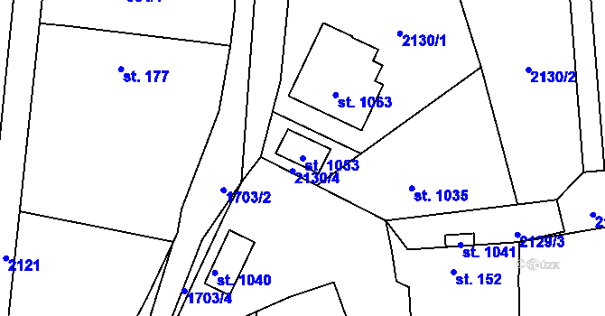 Parcela st. 1053 v KÚ Okřesaneč, Katastrální mapa