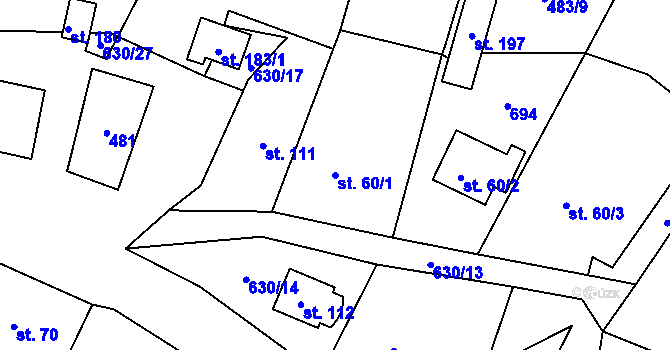 Parcela st. 60/1 v KÚ Okřešice u České Lípy, Katastrální mapa