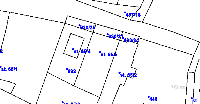 Parcela st. 65/5 v KÚ Okřešice u České Lípy, Katastrální mapa