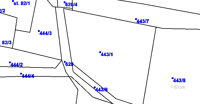 Parcela st. 443/1 v KÚ Okřešice u České Lípy, Katastrální mapa