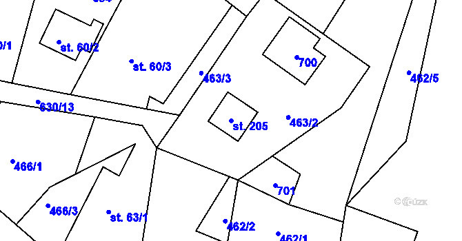Parcela st. 205 v KÚ Okřešice u České Lípy, Katastrální mapa