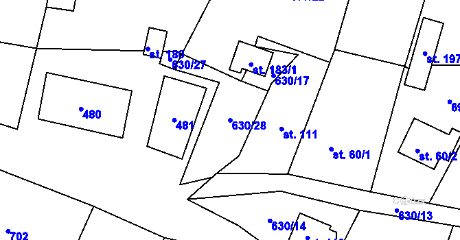 Parcela st. 630/28 v KÚ Okřešice u České Lípy, Katastrální mapa