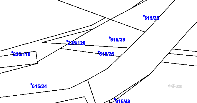 Parcela st. 615/26 v KÚ Okřínek, Katastrální mapa