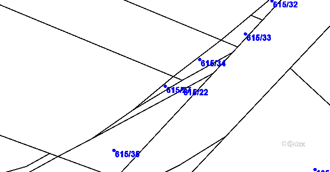 Parcela st. 615/27 v KÚ Okřínek, Katastrální mapa