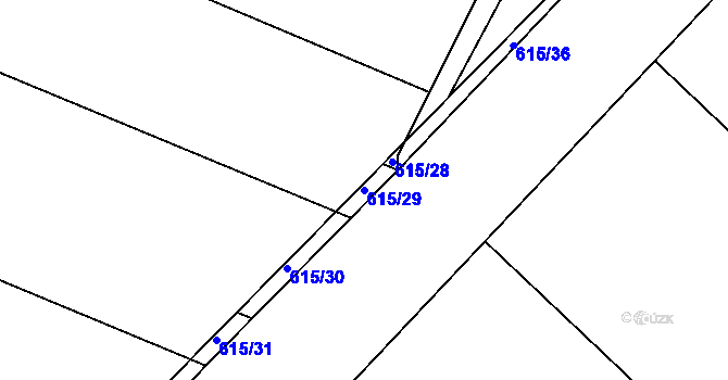 Parcela st. 615/29 v KÚ Okřínek, Katastrální mapa