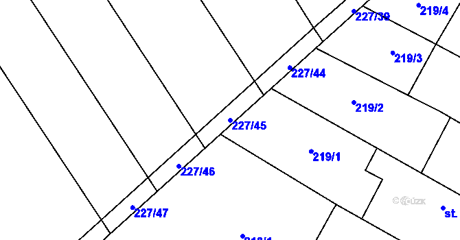 Parcela st. 227/45 v KÚ Okřínek, Katastrální mapa