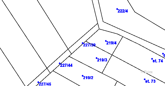 Parcela st. 227/39 v KÚ Okřínek, Katastrální mapa