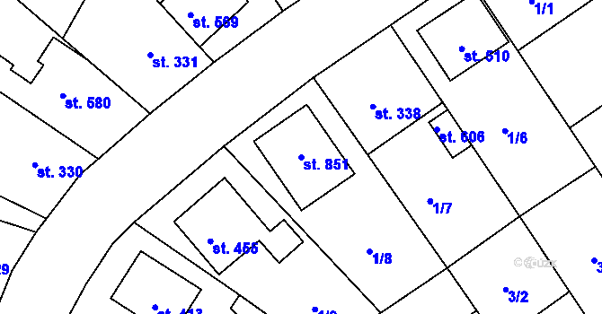 Parcela st. 851 v KÚ Okříšky, Katastrální mapa