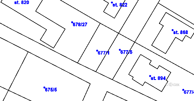 Parcela st. 677/1 v KÚ Okříšky, Katastrální mapa