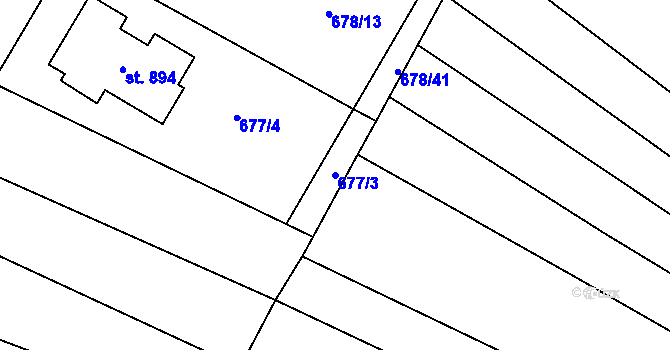 Parcela st. 677/3 v KÚ Okříšky, Katastrální mapa