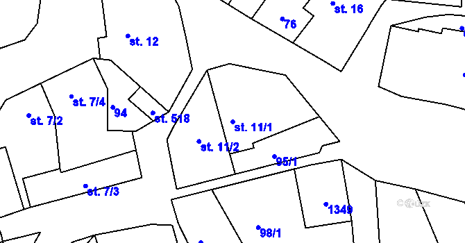 Parcela st. 11/1 v KÚ Okříšky, Katastrální mapa