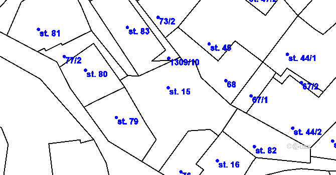 Parcela st. 15 v KÚ Okříšky, Katastrální mapa