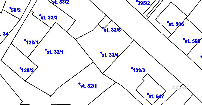 Parcela st. 33/4 v KÚ Okříšky, Katastrální mapa