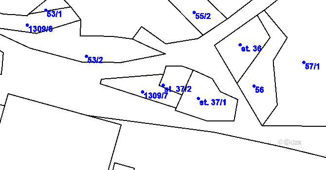 Parcela st. 37/2 v KÚ Okříšky, Katastrální mapa