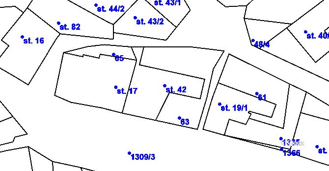 Parcela st. 42 v KÚ Okříšky, Katastrální mapa