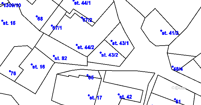 Parcela st. 43/2 v KÚ Okříšky, Katastrální mapa