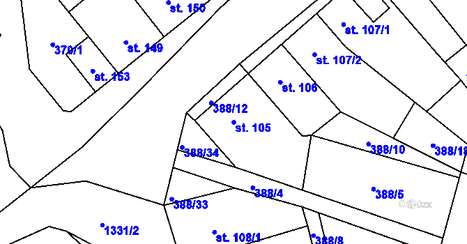 Parcela st. 105 v KÚ Okříšky, Katastrální mapa