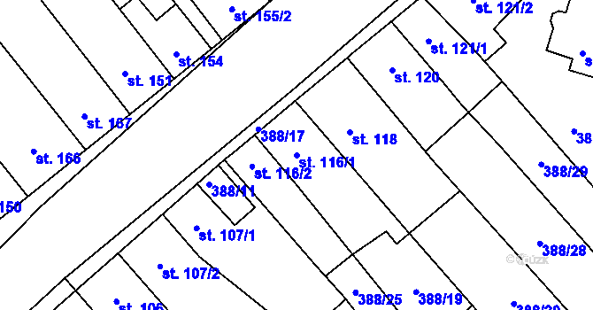 Parcela st. 116/1 v KÚ Okříšky, Katastrální mapa