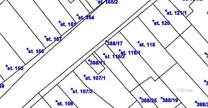 Parcela st. 116/2 v KÚ Okříšky, Katastrální mapa