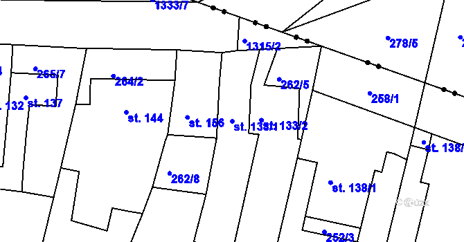Parcela st. 133/1 v KÚ Okříšky, Katastrální mapa