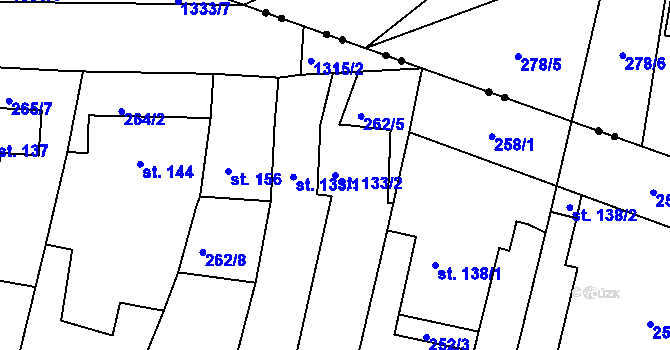 Parcela st. 133/2 v KÚ Okříšky, Katastrální mapa