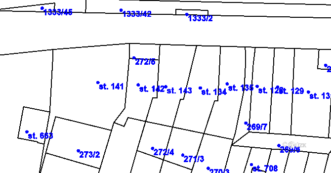 Parcela st. 143 v KÚ Okříšky, Katastrální mapa