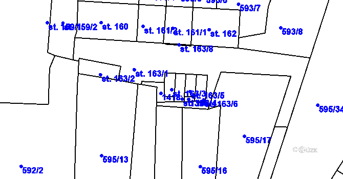 Parcela st. 163/3 v KÚ Okříšky, Katastrální mapa