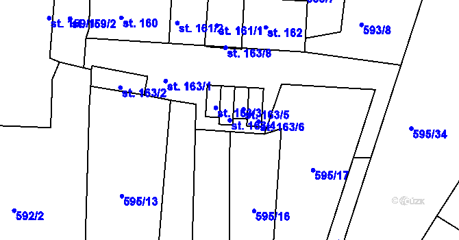 Parcela st. 163/4 v KÚ Okříšky, Katastrální mapa