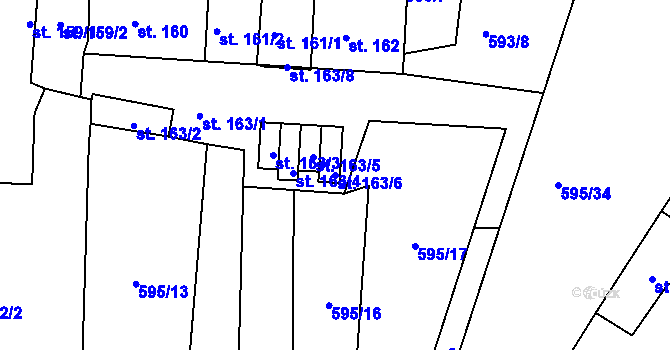 Parcela st. 163/6 v KÚ Okříšky, Katastrální mapa