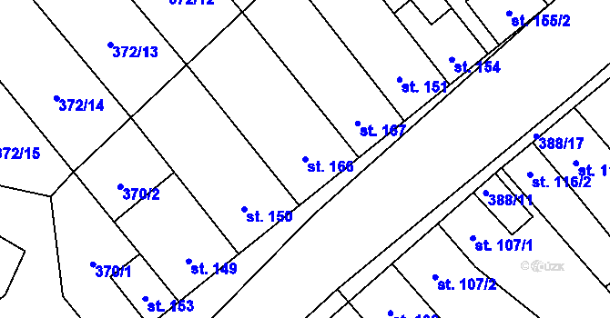 Parcela st. 166 v KÚ Okříšky, Katastrální mapa