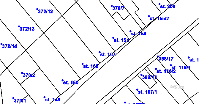 Parcela st. 167 v KÚ Okříšky, Katastrální mapa