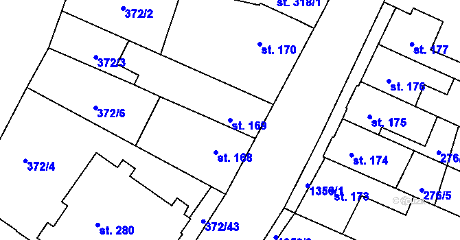Parcela st. 169 v KÚ Okříšky, Katastrální mapa