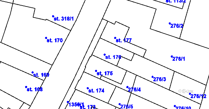 Parcela st. 176 v KÚ Okříšky, Katastrální mapa