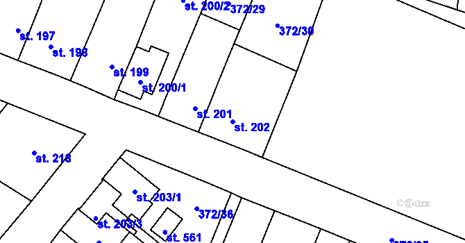 Parcela st. 202 v KÚ Okříšky, Katastrální mapa