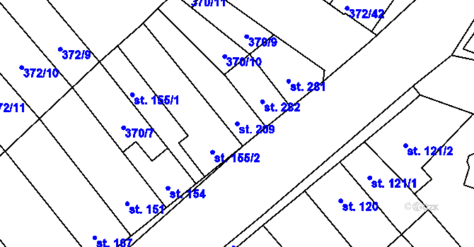 Parcela st. 209 v KÚ Okříšky, Katastrální mapa
