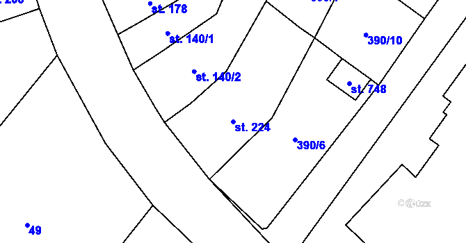 Parcela st. 224 v KÚ Okříšky, Katastrální mapa