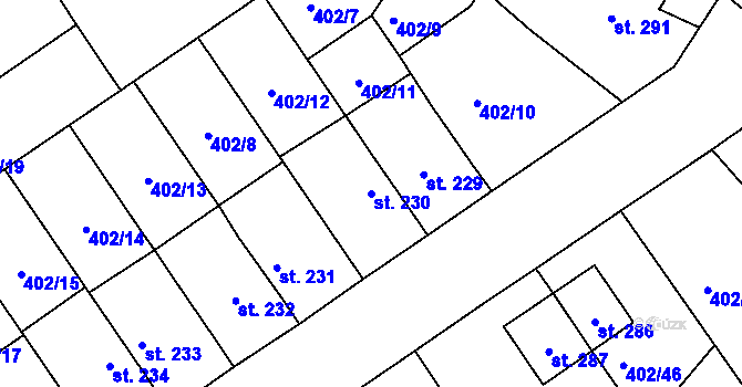Parcela st. 230 v KÚ Okříšky, Katastrální mapa
