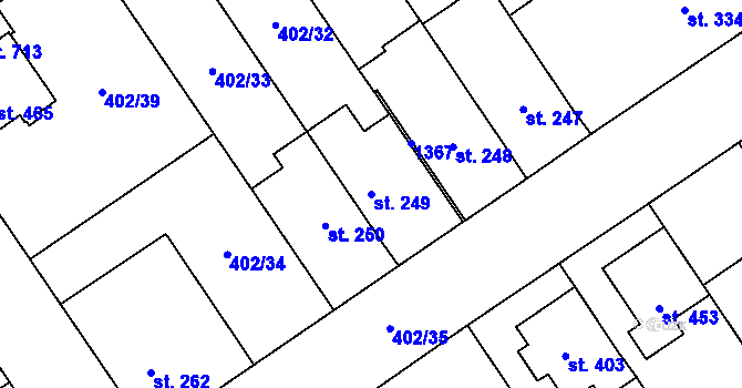 Parcela st. 249 v KÚ Okříšky, Katastrální mapa