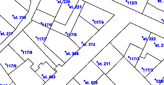Parcela st. 274 v KÚ Okříšky, Katastrální mapa