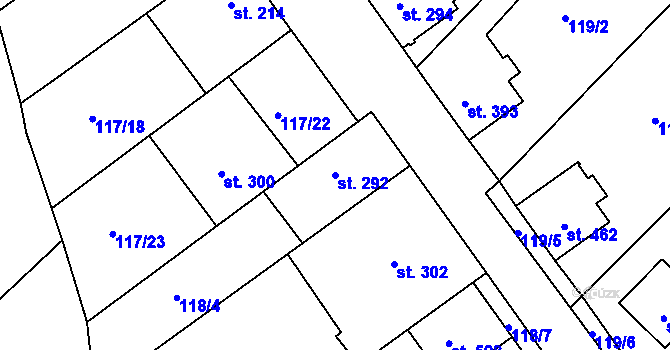 Parcela st. 292 v KÚ Okříšky, Katastrální mapa