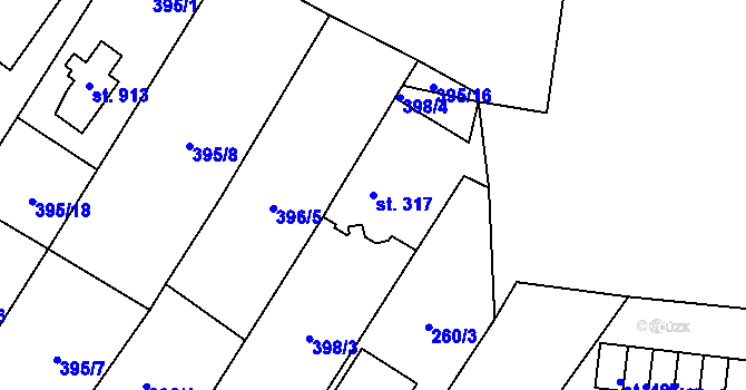 Parcela st. 317 v KÚ Okříšky, Katastrální mapa