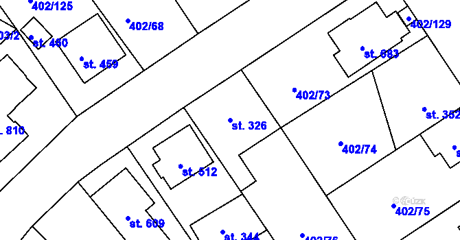 Parcela st. 326 v KÚ Okříšky, Katastrální mapa