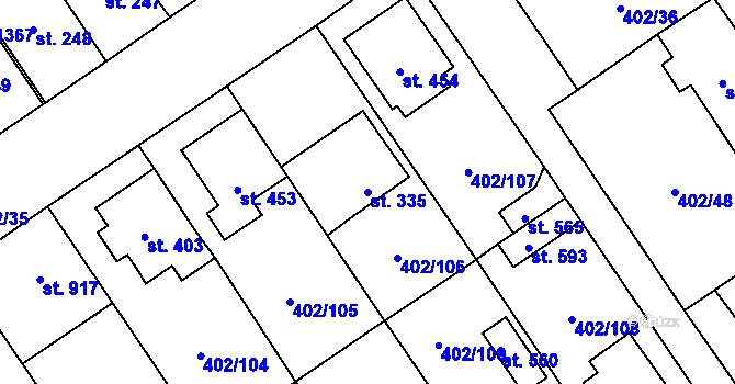 Parcela st. 335 v KÚ Okříšky, Katastrální mapa