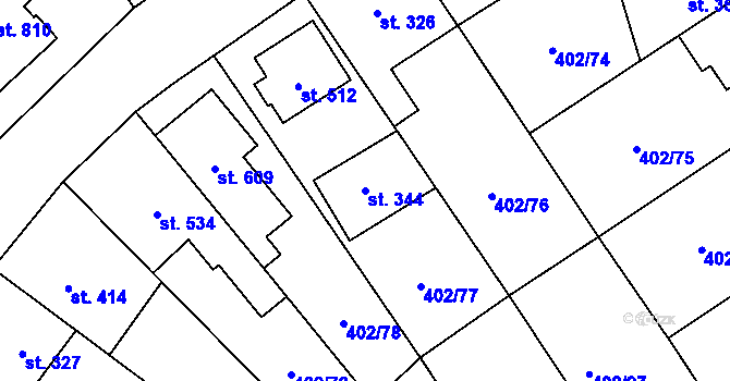 Parcela st. 344 v KÚ Okříšky, Katastrální mapa