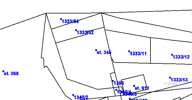 Parcela st. 345 v KÚ Okříšky, Katastrální mapa