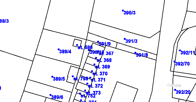 Parcela st. 367 v KÚ Okříšky, Katastrální mapa
