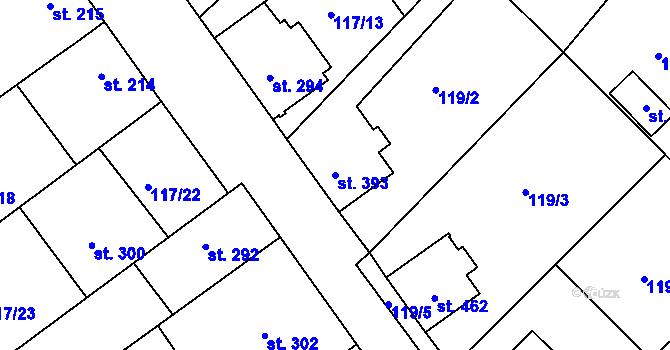 Parcela st. 393 v KÚ Okříšky, Katastrální mapa