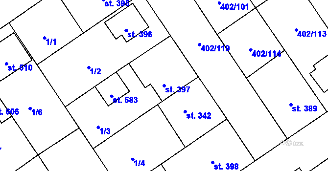 Parcela st. 397 v KÚ Okříšky, Katastrální mapa
