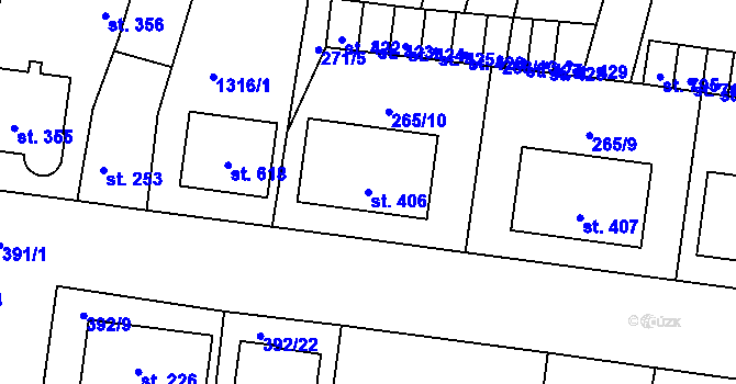Parcela st. 406 v KÚ Okříšky, Katastrální mapa